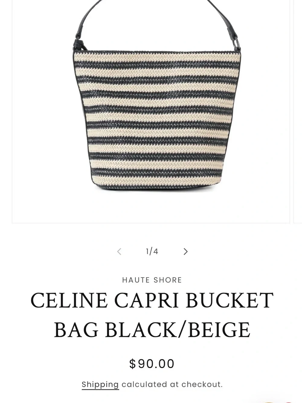 HAUTE SHORE Striped Bucket Hobo in Black and cream